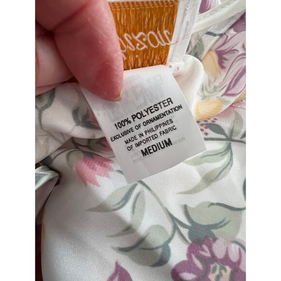 Barbizon White Floral Satin Chemise Night Dress M - Picture 8 of 8